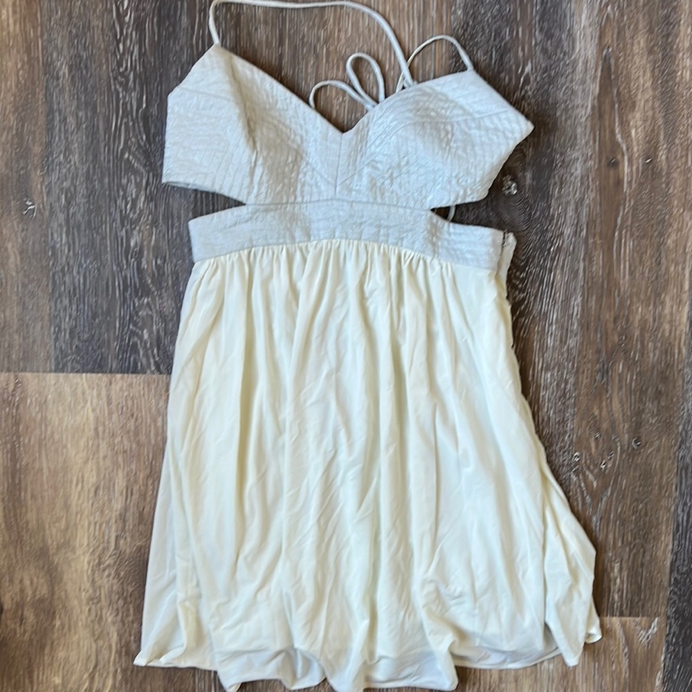 BCBG silver and cream cocktail dress